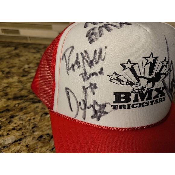 Rare Vintage Red & White Meshback BMX Trickstars Snapback Hat Autographed Auto - Picture 3 of 11